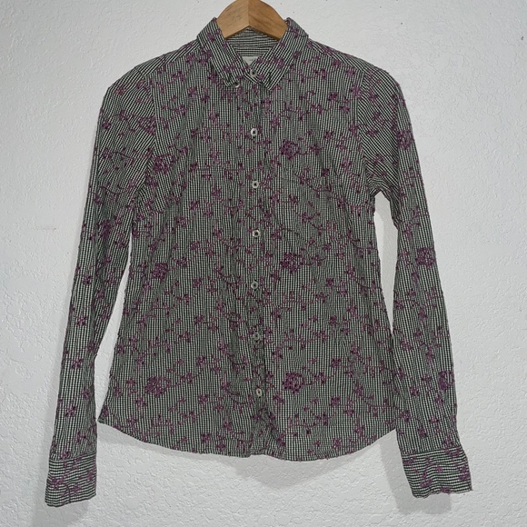 Anthropologie Odile Gingham Embroidered Eyelet Button Down Top SZ 6 - Picture 2 of 9